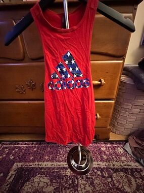 adidas Red Sleeveless Tank with Star-Pattern Logo